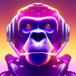 A beautiful portrait of a cyborg monkey purple neon color scheme, high key lighting, volumetric light high details psychedelic background