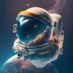 astronaut helmet floating in space