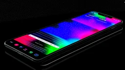 a 3d colorful website flowing out of a photo realistic iphone 14 screen, left side perspective, dark ambience