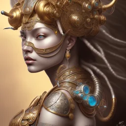 ssango fantasy, fantasy magic, intricate, sharp focus, illustration, highly detailed, digital painting, concept art, matte, artgerm and paul lewin and kehinde wiley, masterpiece silver elephant head bronze Asian African girl nice breast Hawaiian hair turquoise golden waves