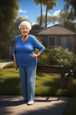 Realistic Stock Photo, Realism Engine, Real Cartoon XL, Professional Quality High Definition Photograph, chiaroscuro, deep shadows, masterpiece, happy, 2020 caught off guard, 79-year-old Phyllis Kendall, She doesn't look old, short pixie-cut, shag-cut straight, dark salt and pepper hair, overweight, blue eyes, great big, round lensed eyeglasses, wearing a black, floral print, short-sleeved, pull-over shirt, dark blue sweatpants, sitting at the computer checking her emails