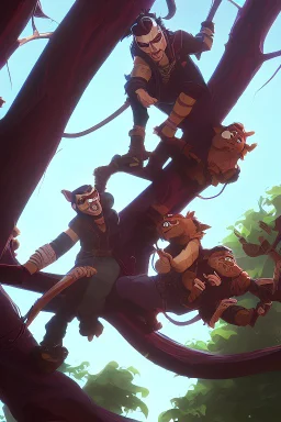 A mad monkeys climbing a tree for lunch