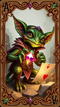 kobold gremlin with gem thief ace card with ornate frame