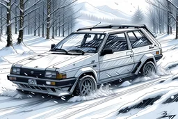 рисунок Lada нива ваз 21214 в стиле дрифт initial d зимой снег ae86 хачироку