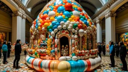 An ivory funhouse made out of balloons designed in Matryoshka dolls painted by Vincent van Gogh
