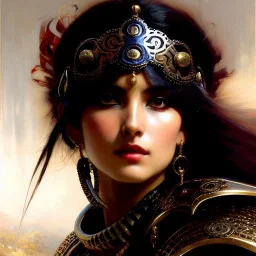 portrait beautifull face girl medieval metal armor balanciaga fashion clothe painting by gaston bussiere, greg rutkowski, yoji shinkawa, yoshitaka amano, tsutomu nihei, donato giancola, tim hildebrandt, oil on canvas, trending on artstation, featured on pixiv, cinematic composition, extreme detail