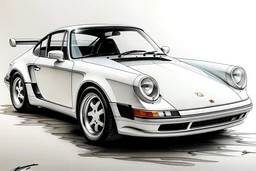 new porsche 959 white drawing water colour