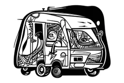 camper vanlife style of picasso black and white abstract shapes