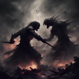 The battle became something darker than winning or losing It was rage unhindered, unchecked, in dark art style