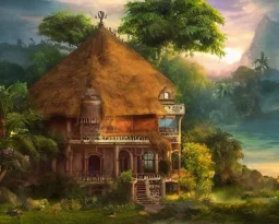 mystical house on a hot tropical island, fantasy art,