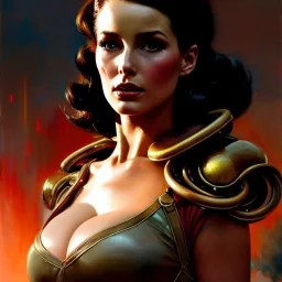 Drawing of beautiful face,'beautiful,Busty Cait(Fallout4)',intense stare, ancient skintight armor, balanciaga fashion clothe painting by gaston bussiere, greg rutkowski, yoji shinkawa, yoshitaka amano, tsutomu nihei, donato giancola, tim hildebrandt, Oil on canvas, cinematic composition, extreme detail,fit full head inside picture,16k