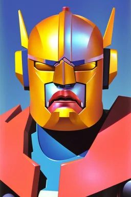 Fotoretrato de un transformer de 1980, debe ser algo decadente. Vibrante en colores, solo su cara es un retrato. Rounded autobot, optimus prime. Animé. Wasted drunk. Yellow, fun. Cosmos.