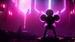 a spider mickey mouse hybrid, photorealism, movie screen capture, horror, sci-fi, retrofuturism, evil, demon-like