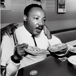 Martin Luther King Jr. eating pizza at a Denny's restaurant