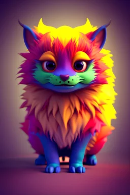 3 d model of a cute scary evil vibrant colored monster with long fur and souless eyes by alexander jansson : 1 | centered, psychedelic, colorful, matte background : 0. 9 | by jim henson : 0. 7 | dave melvin : 0. 4 | unreal engine, deviantart, artstation, octane, finalrender, concept art, hd, 8 k resolution : 0. 8