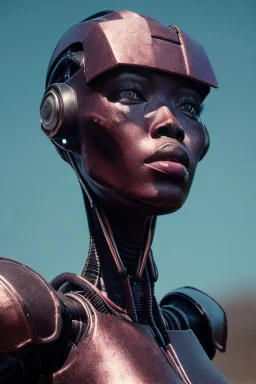 Beautiful portrait of african robot, post-apocalypse cybernetic in a cyberpunk city, sci-fi fantasy style, 8k,dark