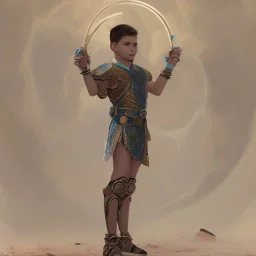 beautiful 12 year old arabic boy with curly hair and light blue eyes dressed in transparent loincloth