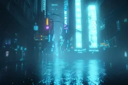 night, gotham city, dark, unsafe, rain, high level of detail, high definition, blue neon, blue lights, blender 3d