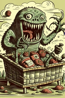 Monster clambering out of a picnic hamper