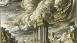 A silver colored thunderstorm in a cloudy sky designed in Heidrun manuscripts painted by Michelangelo di Lodovico Buonarroti Simoni