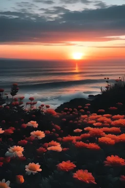 aesthetic, sunset, flowers, sea