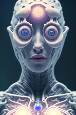 portrait full human body, meditation, third eye, universe, fourth dimension, fractal, realistic, 8k, high quality, extreme detail, symmetrical nose.