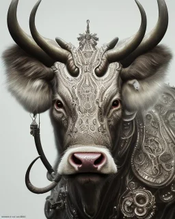 Insanely detailed photograph of An elaborate beautiful cow goddess intricate glowing skin eyes black and white spotted fur dress intricate face hair lashes hyperdetailed painting by Ismail Inceoglu Huang Guangjian and Dan Witz CGSociety ZBrush Central fantasy art album cover art 4K 64 megapixels 8K resolution HDR Greek shiny space colours jewelry celestial hair eyes light