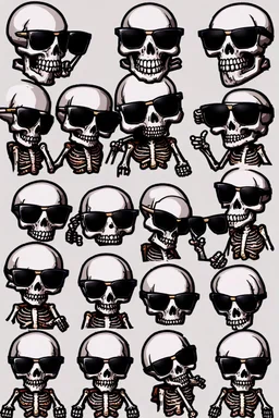 skeleton whit cool sunglasses, GG emotes, sprite sheet