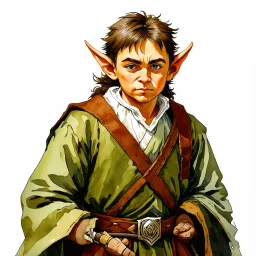 dnd, fantasy, watercolour, portrait, illustration, halfling, laborous, opportunistic, hearthy, sly, authoritative