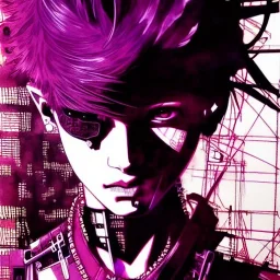 beautiful punk girl, hyper detailed, hyperdetailed, intricately detailed, illustration by <Yoji Shinkawa>, purple tones, darkred tones,