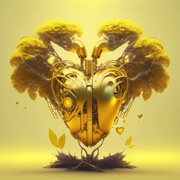 golden robot electric heart with tree wings