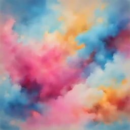 Hyper Realistic Sky-Blue, Pink, Golden, Maroon Multicolor Brush-Strokes with glowing-embers on a vintage paper