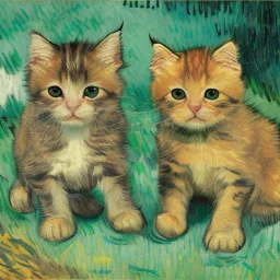 Portrait of kittens in a garden by Van Gogh