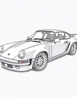 porsche 911, full car, white background, sketch style, no shadows, clear and well outlined