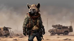 anthro hyena bandit, post-apocalyptic, concept art