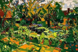 English garden in the style of frank auerbach