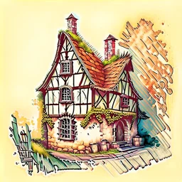 watercolour medieval house