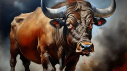 dangerous bull oil painting