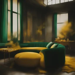 dreamy visuals, moody yellow and emerald green colours , photo quality