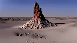 a rock crashes into a rocky surface, causing a crater and an explosion of shrapnel from the surface, and a rocky spire to jut up out of the crater center