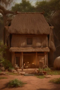 A photo taken from an african village "thor", <character or scene>, kente, cinematic lighting --v 4 --q 2