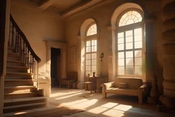 /imagine prompt: a dreamy luxury apartment in ancient ruins, Cinematic, Warm Color Palette, 32k, Full-HD, Happy, Sunlight