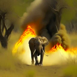 elephant running away from bush fire