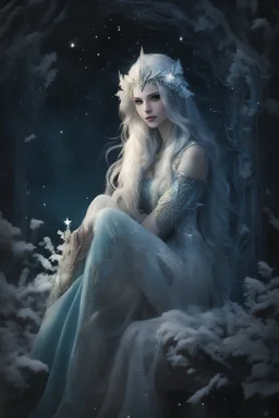 Ice elven princess,rapunzel hair,light blue gold hair,very long hair,elven crown,elven ears,golden armor,ice crystals,ice flowers,frozen ice ivy,snow,snowing,beautiful,sparkle,glitter,icy dragonflies,perfect hands,thick wavy long hair,beautiful eyes long lashes,snowing,ice castle,dark blue,crystal