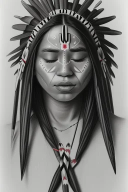 Indigenous woman praying pencil drawing
