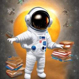 African American baby boy astronaut with books