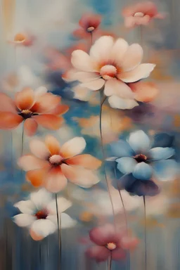 oil painting art with japanese scandinavian style of abstract flower , color field, fresco , pontillism, 4K quality, no frames, canvas