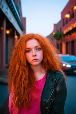 Cinematic, realistic, close-up, cinematic documentary of a 22-year-old woman with vibrant red hair and eyes the hue of twilight, embracing the lively spirit of New Orleans, Louisiana, the city’s music and history resonating with her adventurous heart, shot with a Canon EOS R, --v 6 --ar 9:16 --stylize 750