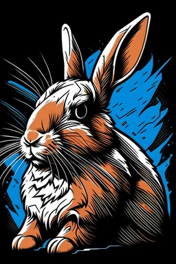 masterpiece, best quality, Siberian rabbit, simple logo background, in the style of japanese manga, duotone, professional quality panting, ultra detailed, joyful lightning, multiple colors with some shades, half body shot