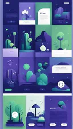 illustrations with a simple art style that show home page use dark blue-purple and energy green and minimal